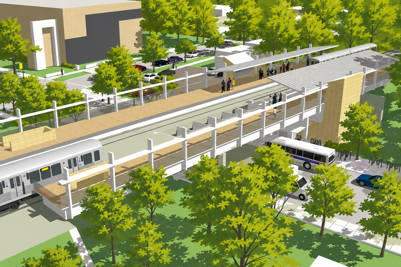 Rendering of a rebuilt CTA Yellow Line station in south Evanston